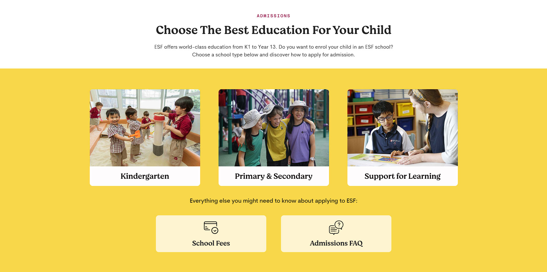 ESF Admissions Landing Page
